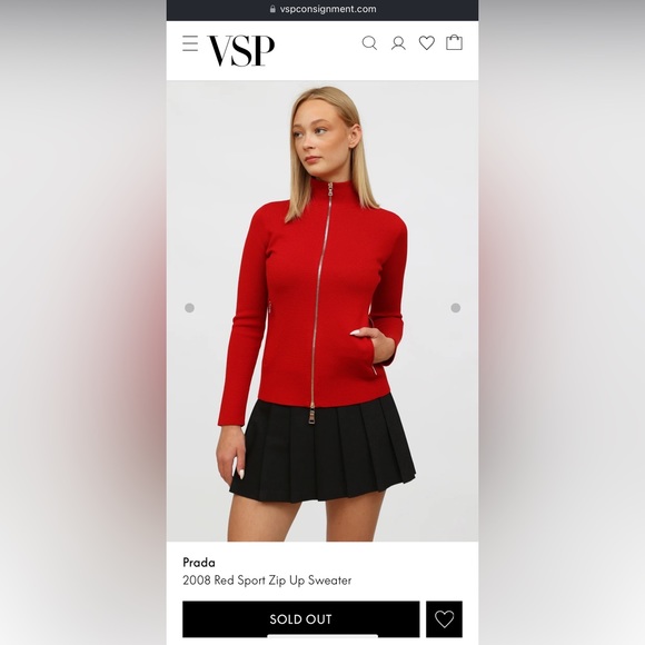 Prada Red Wool Zip-up Sweater, woman’s size 44 (S/M) - Picture 3 of 12